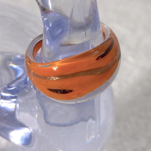 Vintage Art Glass Handmade Orange Black Gold Band Ring - Picture 6 of 11